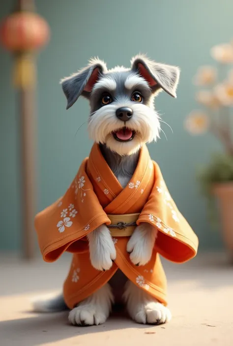 Cute Yukata　Miniature Schnauzer　smile　Blurred Background　Standing　
Dancer