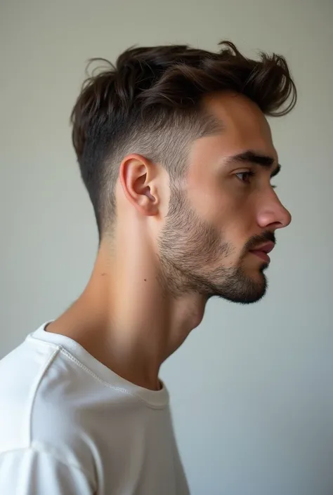 A young man without a beard, taken in side profile, and next to him is the same man with a stubble, taken in side profile. show two photos separately.A young man without a beard, taken in side profile, and next to him is the same man with a stubble, taken ...