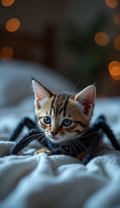 Spider cuts a cute little kitten while sleeping now cat became spiderman