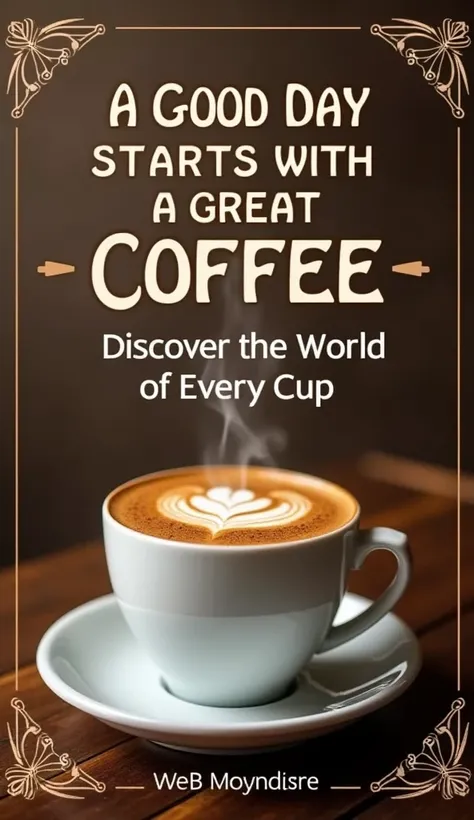 A cover photo for a book about coffee recipes with the title "A Good Day Starts with a Great Coffee: Discover the World in Every Cup"