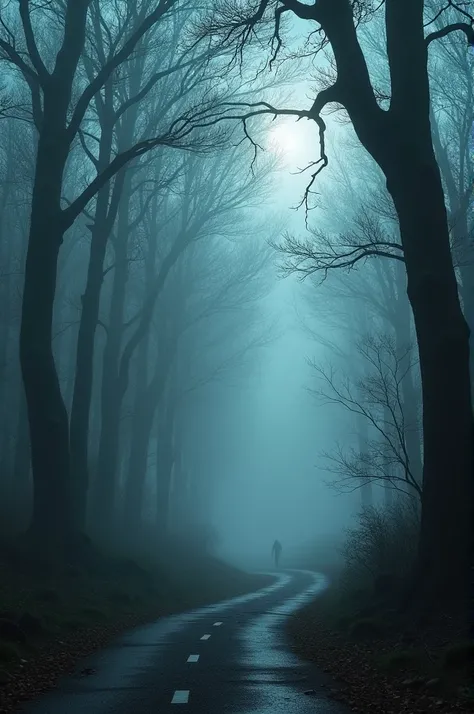 Foggy dark forest with a road wallpaper 