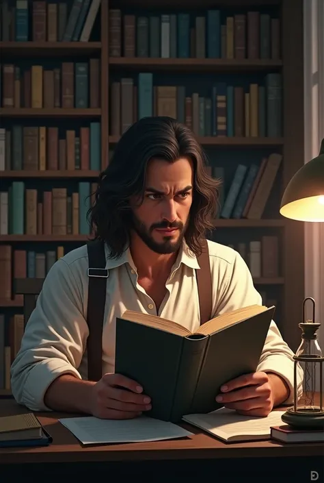 a long hair man reading physics 