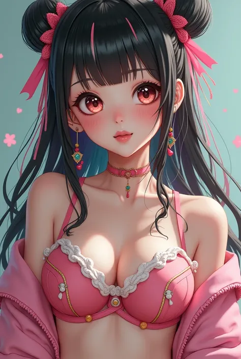 young asian harujuku hentai girl, big breasts, pronounced cleavage, hyperreal, 16k, ultra-detailed, realistic,
