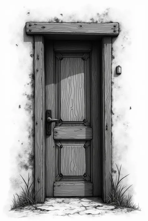 black and white drawing image of a door