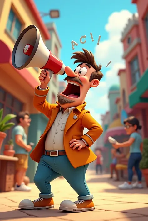 Cartoon of a director shouting “Action” with a megaphone 