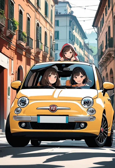 (masterpiece, best quality:1.1), pop-art style, medium flat color,(two girls),cute,detailed face,tween,have a nice trip,(in front of the car,torino,),Italy, beautiful detailed scenery, beautiful lighting,very happy,dynamic pose,photographic portrait, sharp...