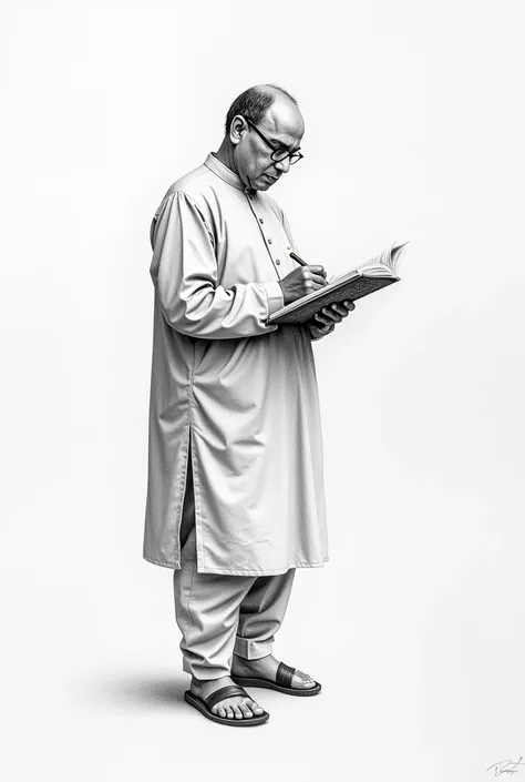 Dr Babasaheb Ambedkar standing and riting realistic pencil drawing
