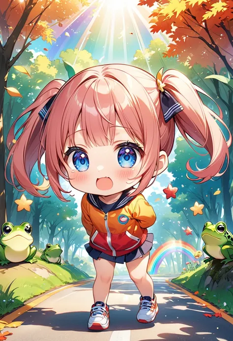 ((One Girl))、((Chibi Girl:1.5))、((Kindergarten student:1.5))、Highest quality、High resolution、Detailed Background、Beautiful face in every detail、Anatomically correct、Detailed facial expressions、fine grain、((full body, from front:1.3, looking away:1.5)), bre...