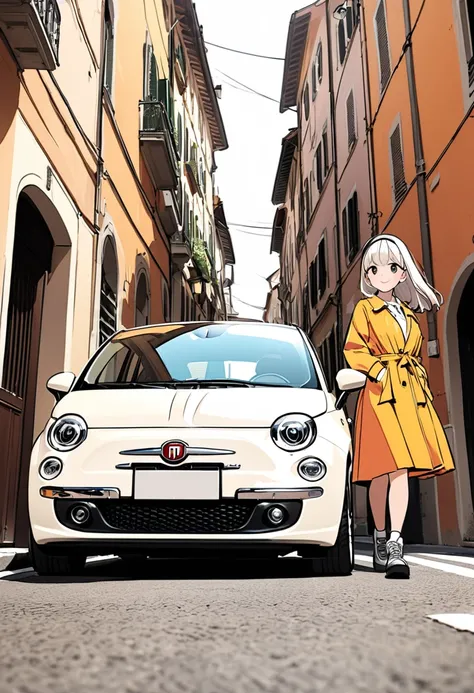 (masterpiece, best quality:1.1), pop-art style, medium flat color,(two girls),cute,detailed face,tween,have a nice trip,(they are standing front of the car,torino,),Italy, beautiful detailed scenery, beautiful lighting,very happy,dynamic pose,photographic ...