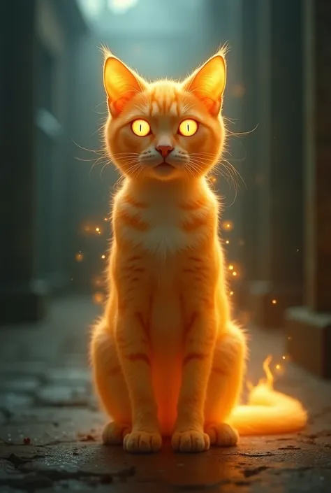 Ghostly orange cat standing on its hind legs、Staring at the  of an orange cat 