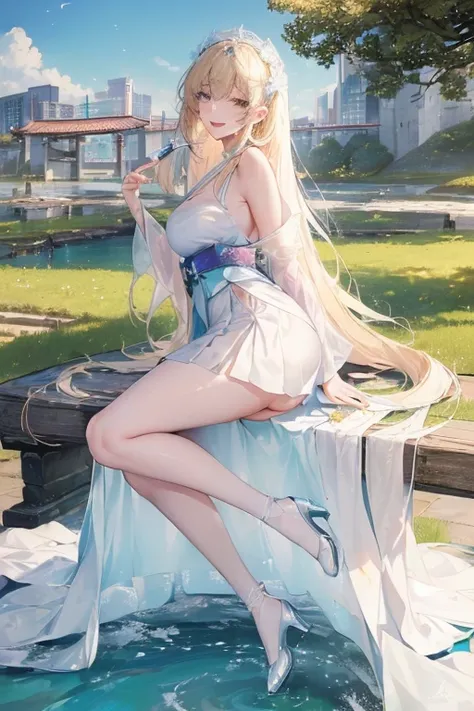 Official Art, masterpiece, Clear focus, (Beautiful, gorgeous and lovely Korean women:1.3), (Beautiful and cute Korean:1.3), Korean beauty, Exquisite and beautiful hair、Eyes and face, Practical, Super Detail, beautiful girl, Blue sky, Luminous white particl...