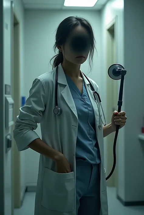 Portrait a faceless female doctor who got attacked  with stethoscope 