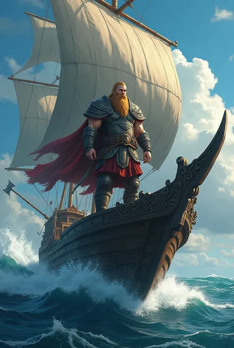 A viking in anime on a ship like a winner