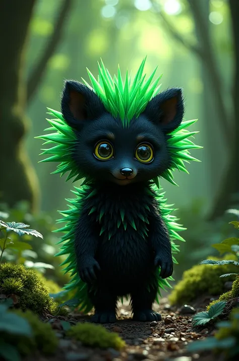 Black and neon green anthropomorphic headgehog in a forest