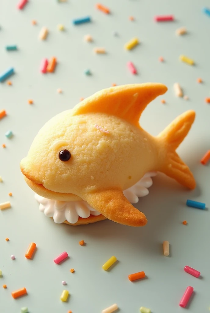 Please make an ice cream sandwich with dough in the shape of a fish.