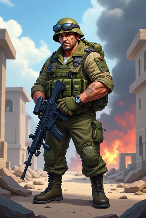 Create a military cartoon character for an RPG game