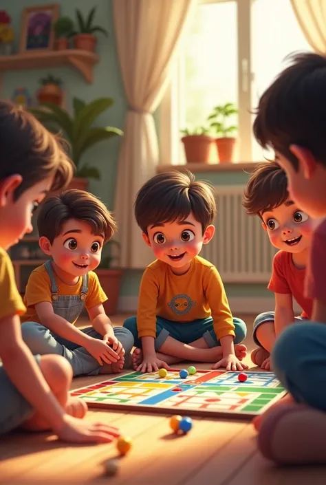 A boy and his friends playing ludo kids 