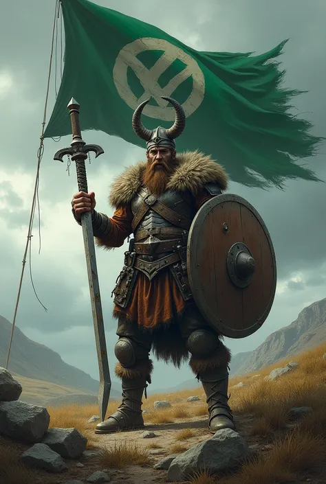 viking, equipment, green banner, gain