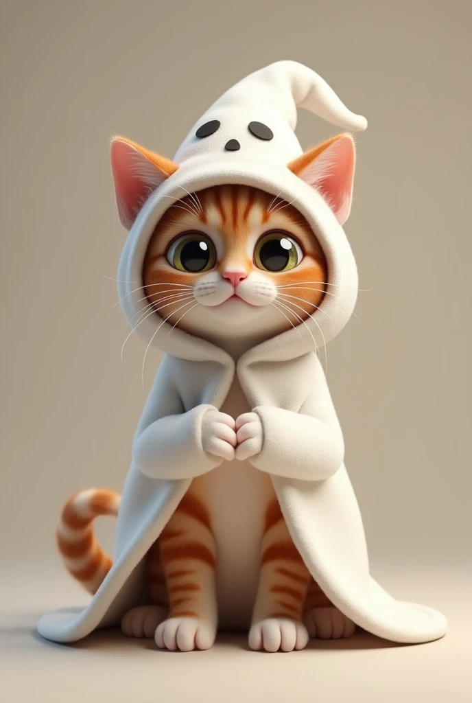 A cute cat 　Brown and white cat　Ghost Cosplay、cute、Halloween Hat　not human　Cats only　Stand up on your hind legs