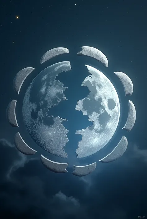 Moon split into several pieces in circles 