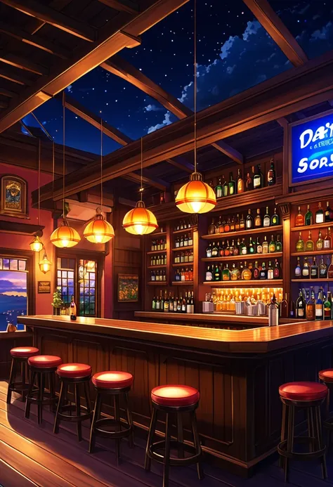 (masterpiece), best quality, ultra detailed, anime background, cozy bar, night bar