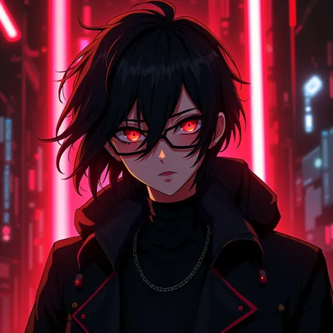 anime,black, phonk, red, badass, glasses, neoncolors, neonlights, wallpaper