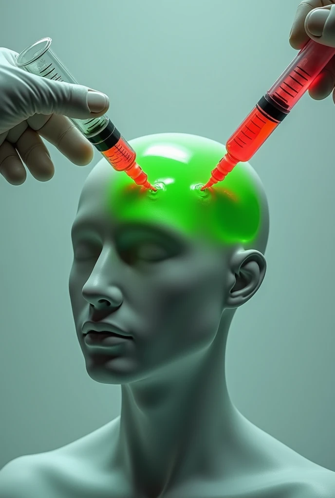 I want to create a pic of random ai person and an injecton of green and red colour being injected into brain. I want this pic for trading 