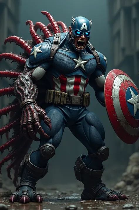 Make a picture of Captain America and the centipede animal, the transformer turns into one, becomes a terrible figure, make it with version 9:16.4K