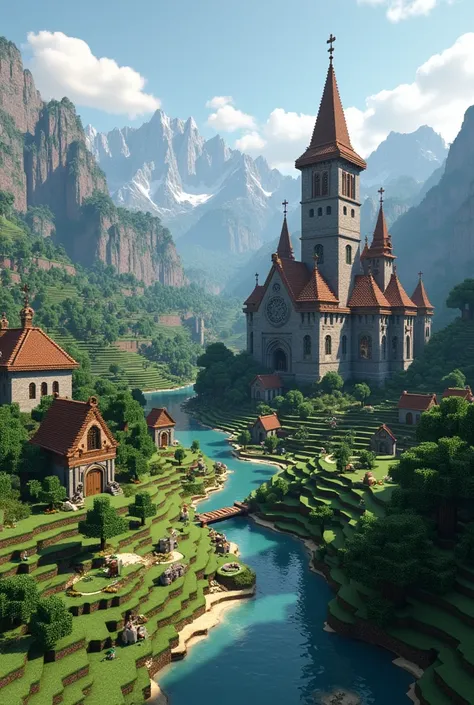 I want an image of a very famous game called MINECRAFT with medieval structures a little smaller and very detailed that spends little material 