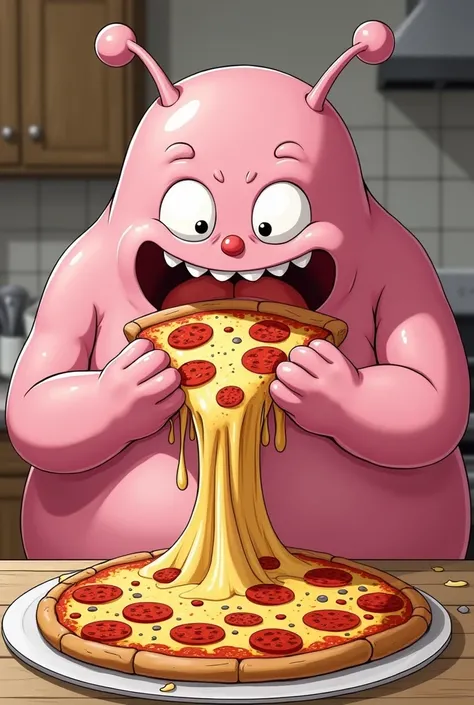 dragon ball majinboo eats pizza
