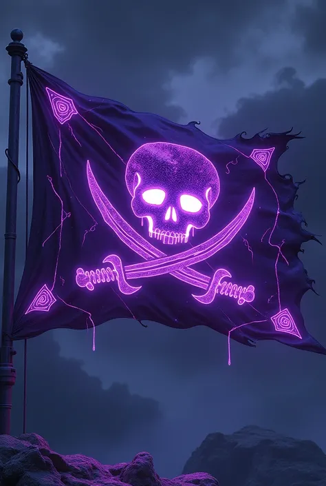 Create a pirate flag that glows neon purple 