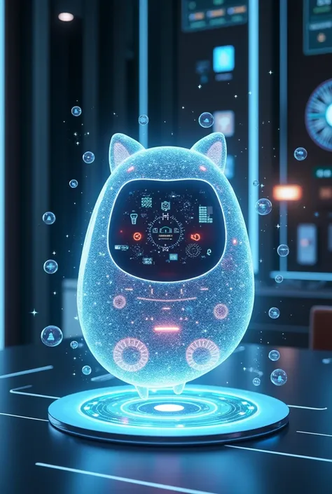 tamagotchi, in a more futuristic and developed version in relation to a technology from 100 years in the future, based on our present