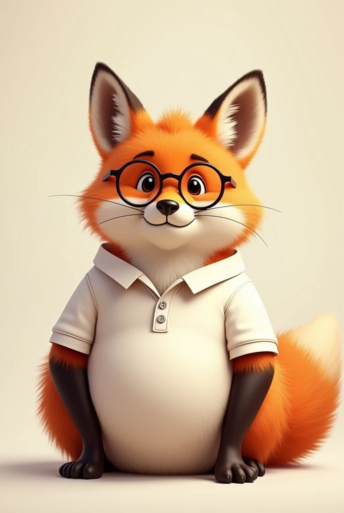 Fat fox with round glasses, with white polo shirt