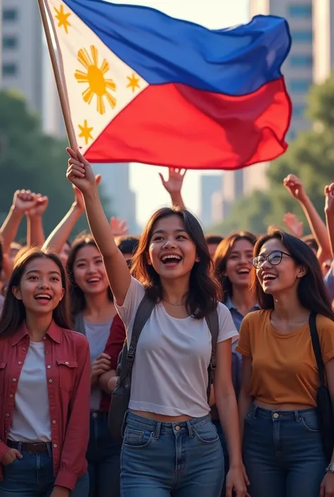 A group of teenagers is advocatinv for right to vote wisely while swaying the Philippine flag. They are from different races and they are different genders but they have common good which is being the Generation Z
