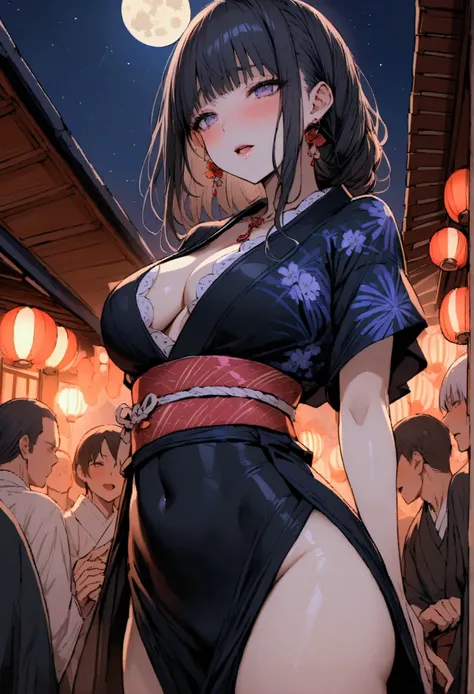 sex,sexual class,Fireworks,summer night,tight clothes,detailed,high quality,full moon,Hanabi Taikai,yukata dress,Japanese festival,hidden from people