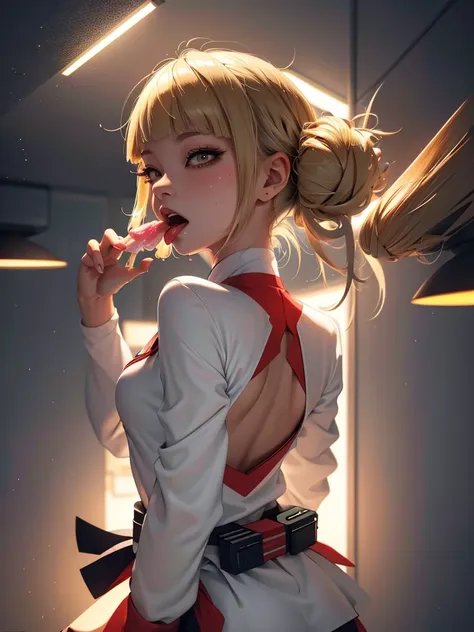 (masterpiece, highest quality), one girl,  himiko t, blonde, sticking out tongue, heavy breathing, licking your lips, backlight,...