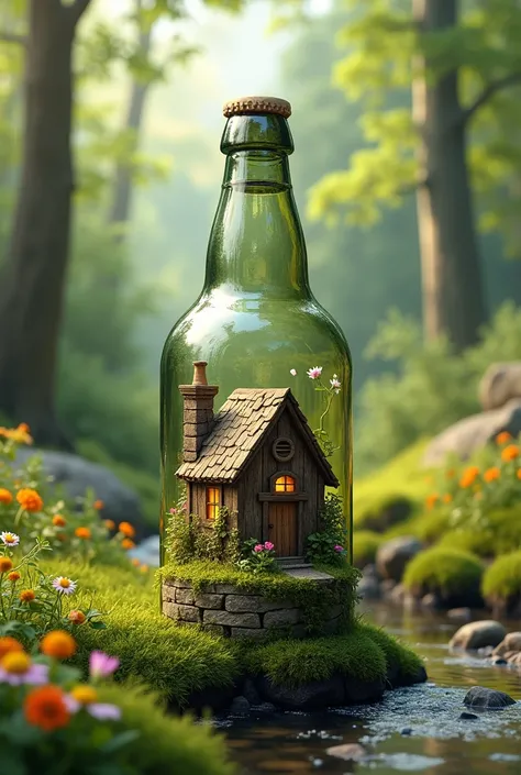 A House in a beer bottle in nature