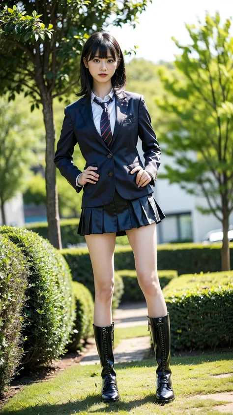 (8k、raw photos、highest quality、masterpiece:1.2)、(realistic、realistic)、1 person、((black blazer、schoolgirl uniform、shirt、tie、チェックm...