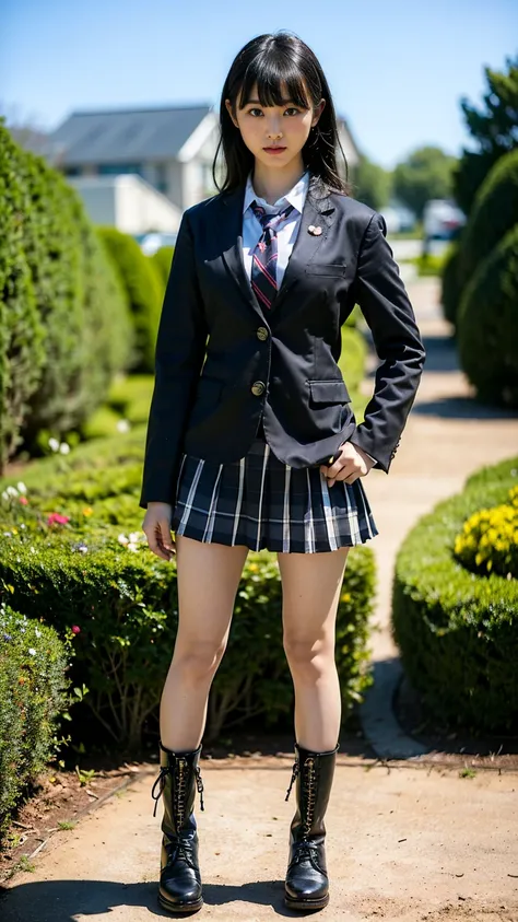 (8k、raw photos、highest quality、masterpiece:1.2)、(realistic、realistic)、1 person、((black blazer、schoolgirl uniform、shirt、tie、チェックm...