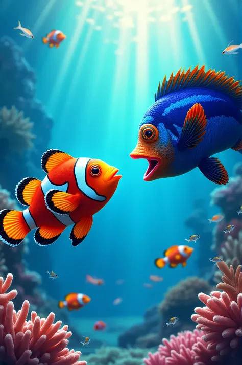 Colorful fish fights