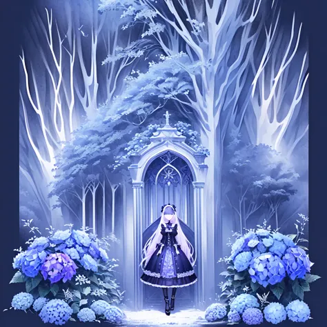 Inspired by the colors of hydrangeas、Gothic Girl,Gothic Clothing,very fine and beautiful eyes、High resolution, accurate, 最high quality, Winner of numerous awards, High-resolution model, high quality, Very detailed, Ultra high definition,Bright colors