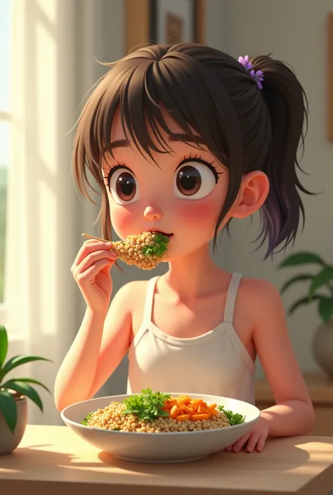 a girl eating something healthy