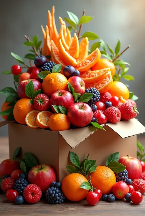 Delicious looking colors々Picture of a box full of fruit、Real、Color is fantasy