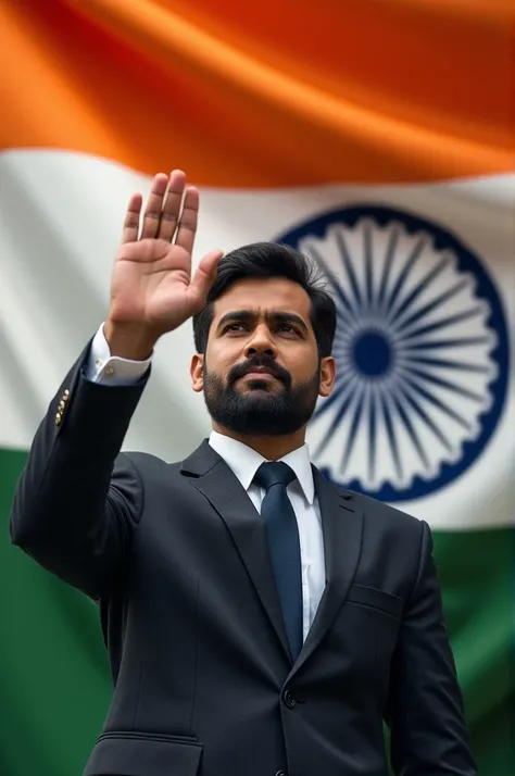 A man should giving oath by indian flag behind 