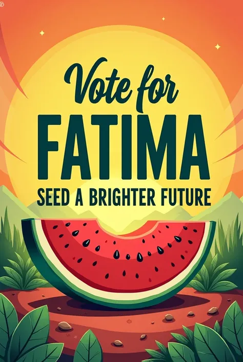 Make a poster with text vote for fatima with a logo of watermelon slice and text seed a brighter future