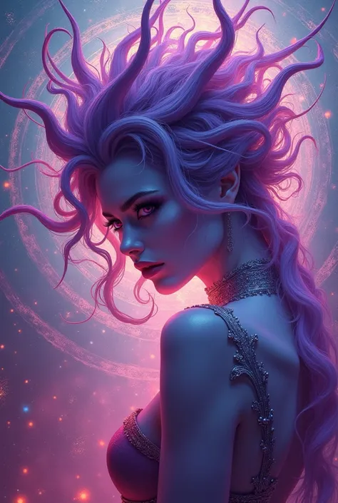 Zerg Queen, Messy hair, painting, Beautiful perfect face, Lavender and purple join, Added light red, (Colorful gradients)，Intricate details, Splashing picture, 8K resolution, masterpiece, Mysterious magic circle background  