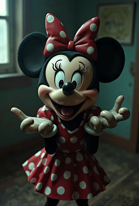 Minnie mouse, VHS screengrab, 1980 film style, dark fantasy, ultra realistic, club house  