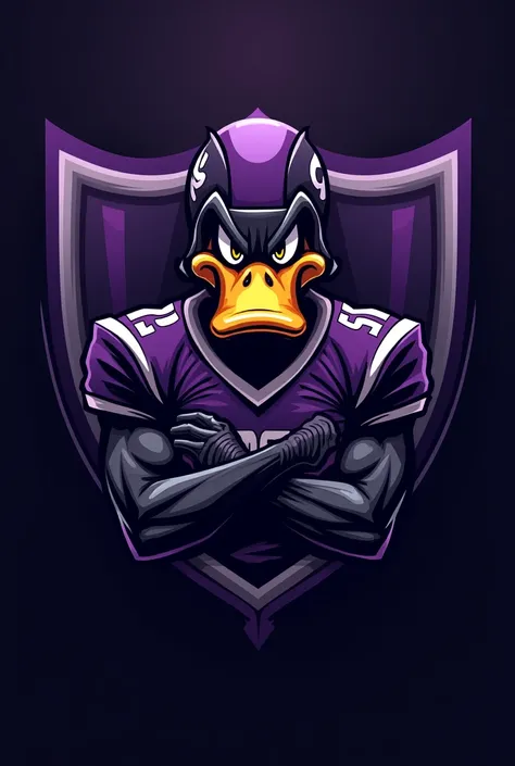 purple and black intimidating round daffy duck football team logo