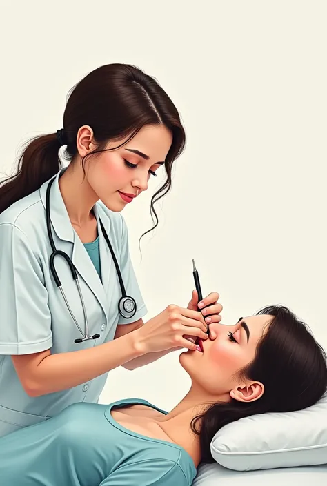 In the form of a drawing, a professional applying auriculotherapy to the ear 

