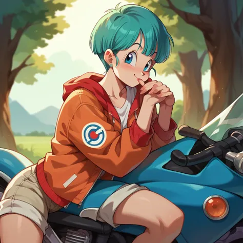 bulma,dragon ball,posing sexy,On a motorbike